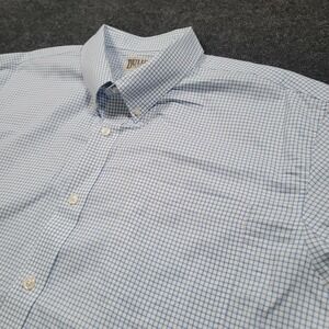 Duluth Trading Men Short Sleeve Button Shirt 3XL Blue White Gingham Cotton